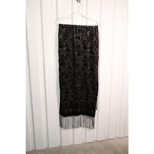 Women's Unbranded Black Gold Floral Velvet Burnout Fringe Scarf 72x21